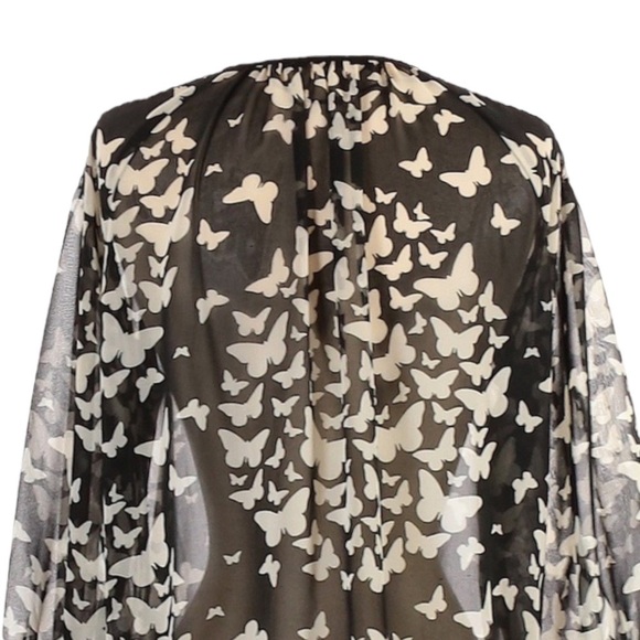 🌺 Zara Sheer Butterfly Print Lightweight Boho Peasant Blouse Size S - Picture 4 of 11
